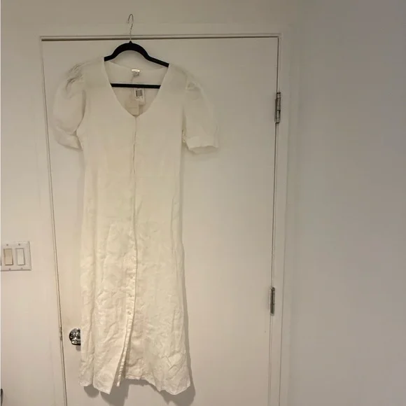 Magaschoni White Linen Button Down Midi Dress - Picture 2 of 4